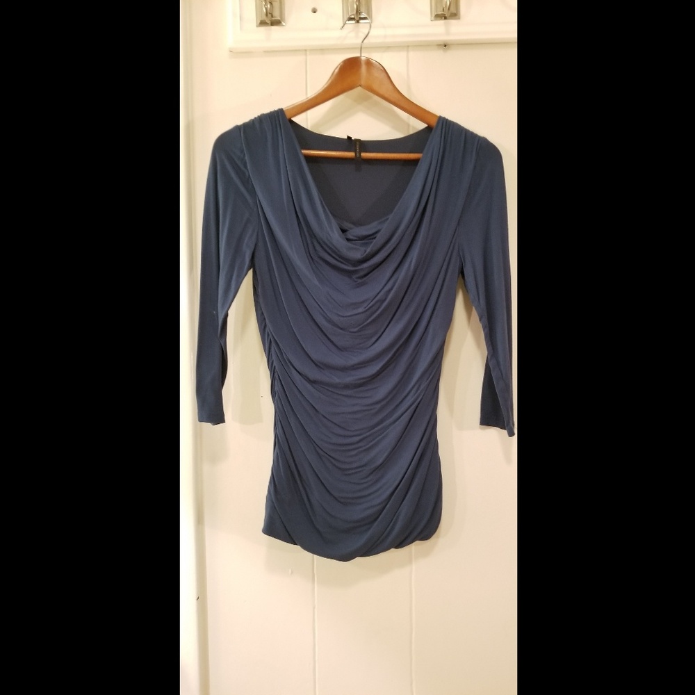 FINAL SALE! Ruched, Drape Cowl Neck 3/4 Sleeve Top